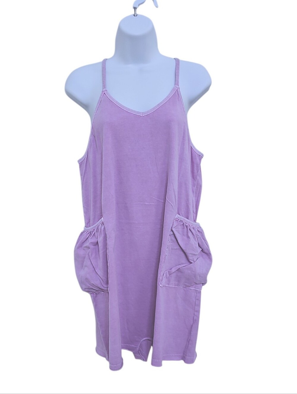 Zenana Purple Washed Tank Romper Dress Size M Cotton Pockets New
